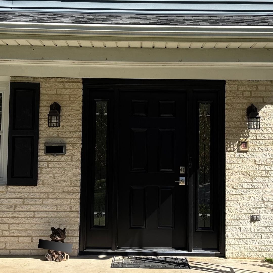 A picture of a black front door of a home