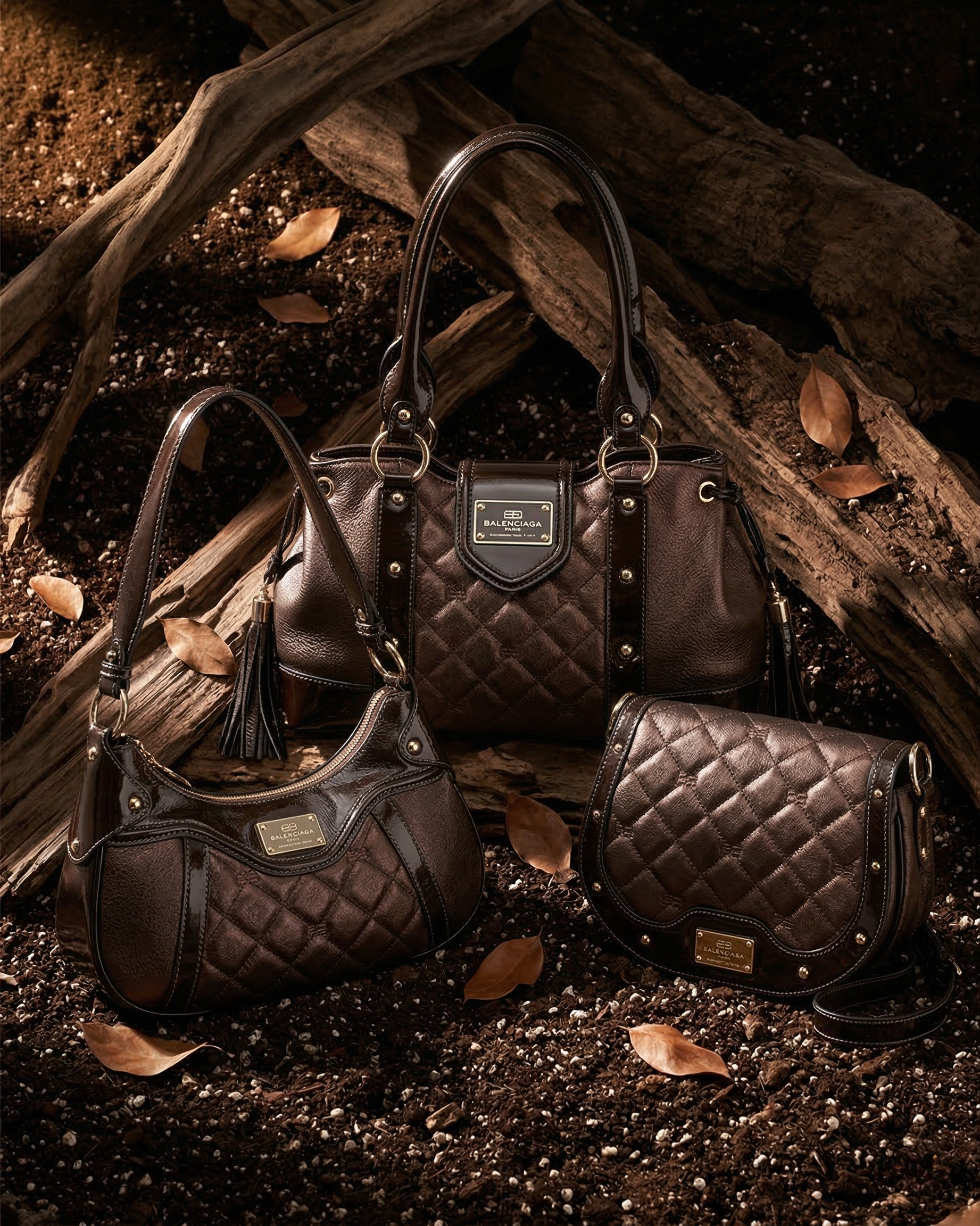 balenciaga-quilted-leather-handbag-3piece-trio-dark-brown-soil-earth-01.png