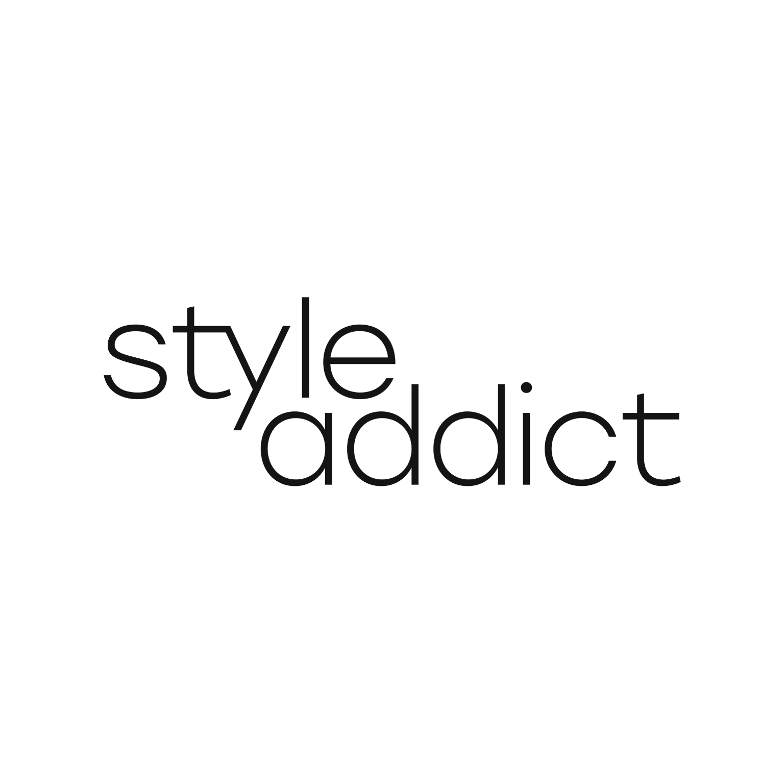 Black background with the phrase 'style addict' written in lowercase, overlapping sans-serif font in shades of black and dark gray.
