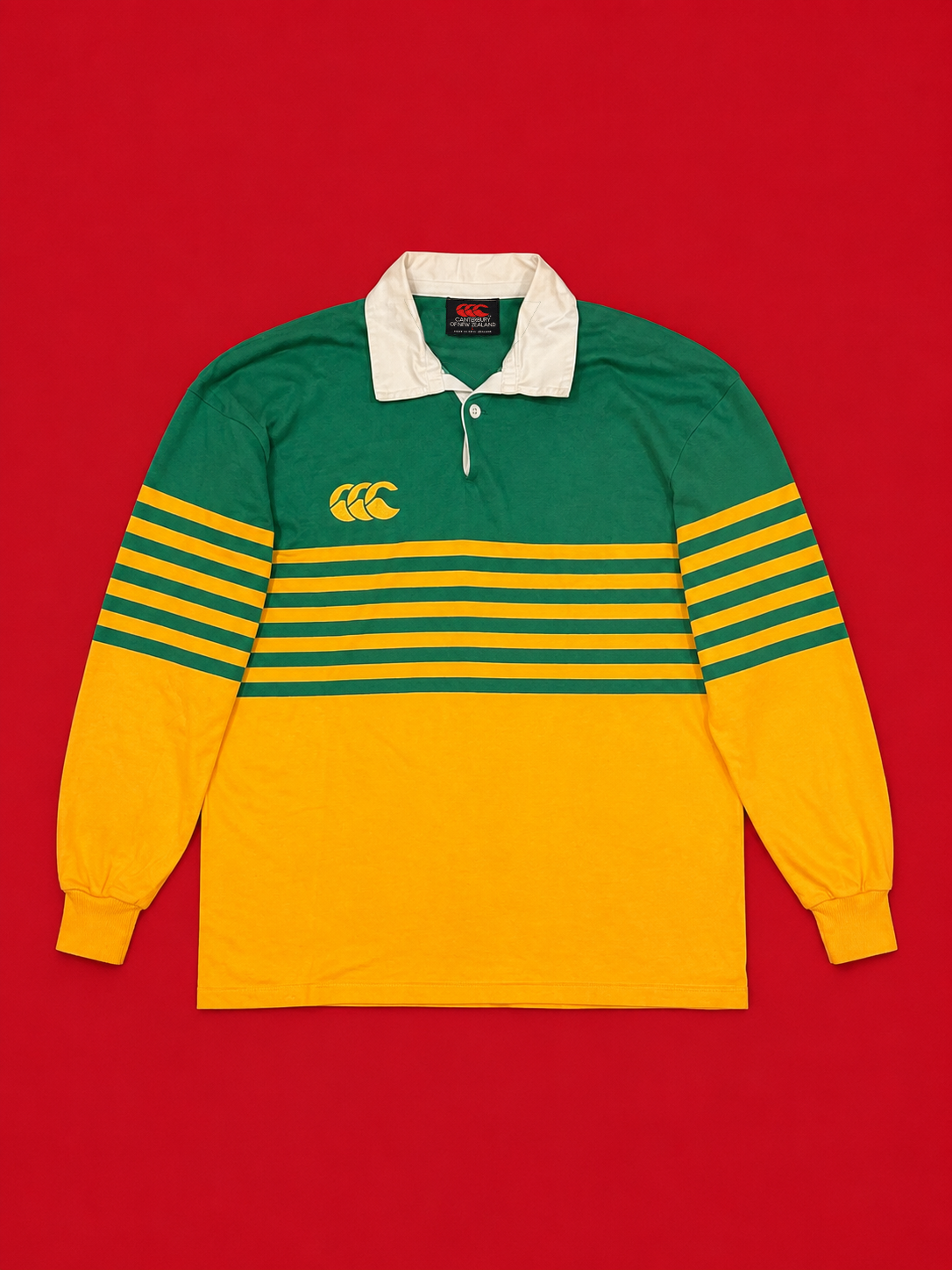 Vintage Canterbury Green & Yellow Striped Rugby Jersey