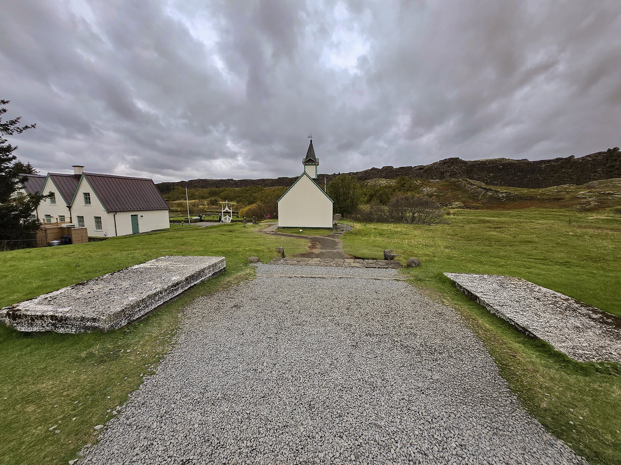 Small church and historic landscape at Þingvellir National Park in Iceland