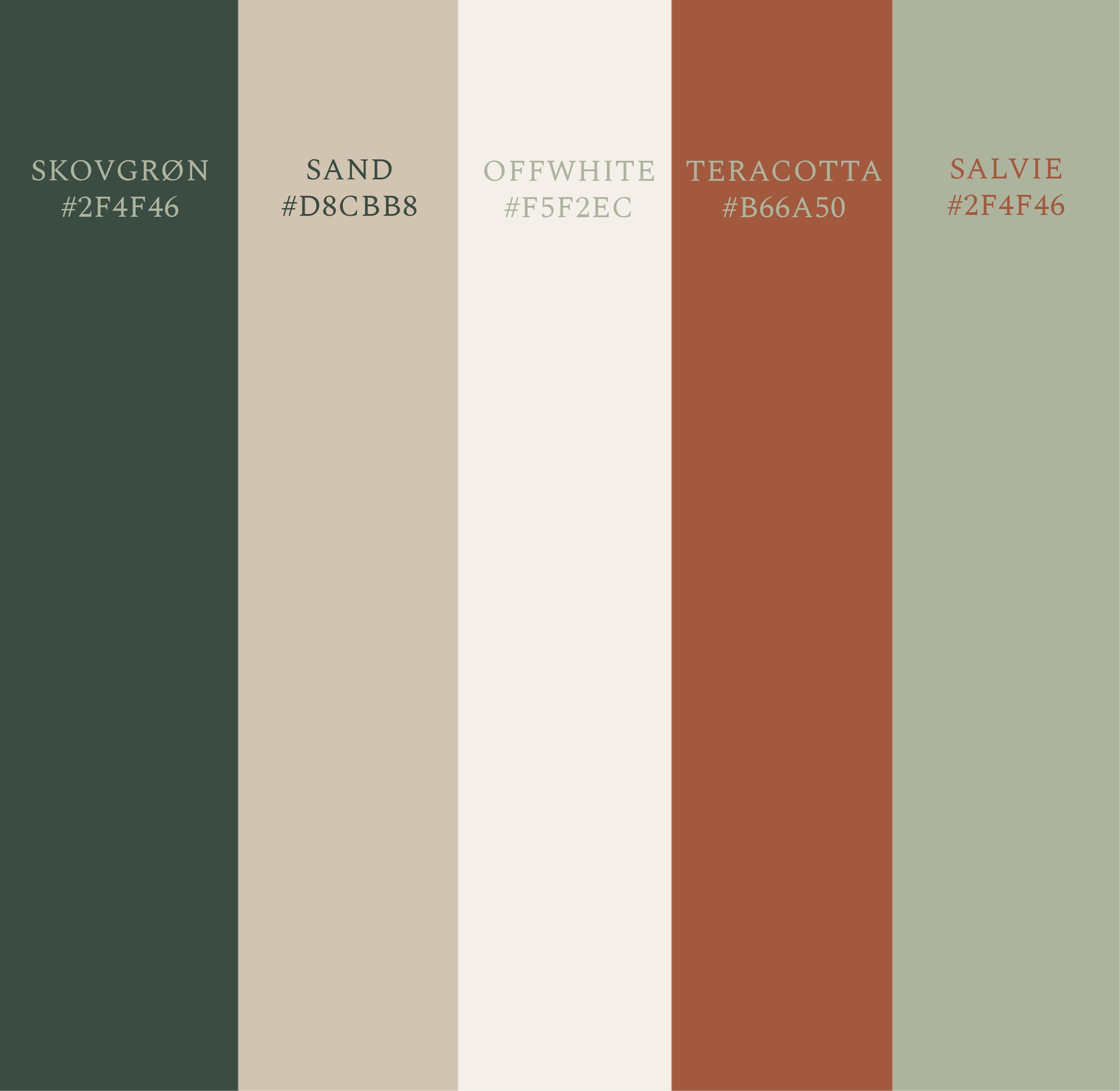 Farvepalette og designmanual til visuel identitet for Lystrup Naturfriskole.
