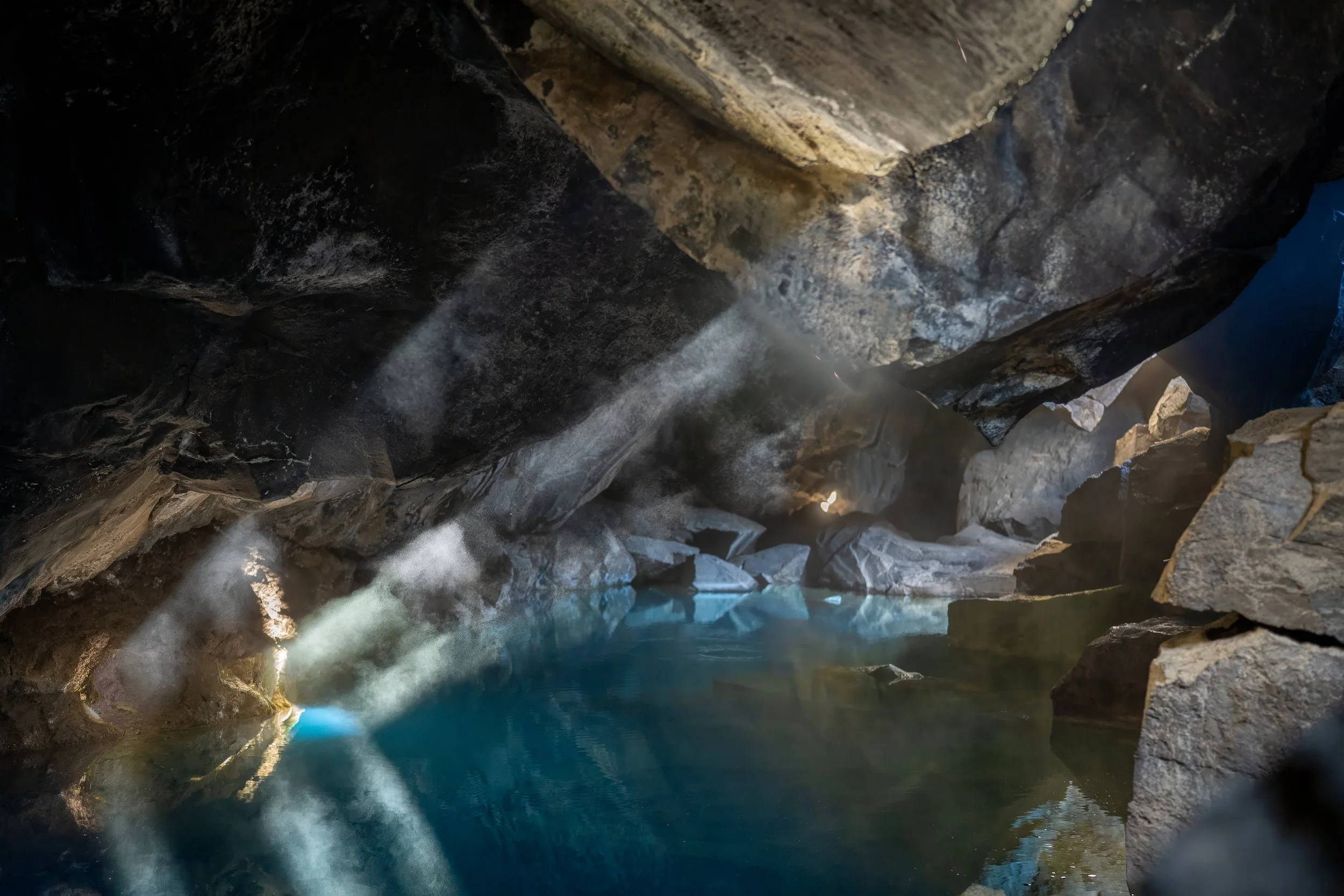 Blue geothermal water inside Grjótagjá lava cave in northern Iceland. The one where Jon Snow and Ygritte were.