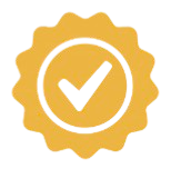 Gold badge with a black check mark in the center
