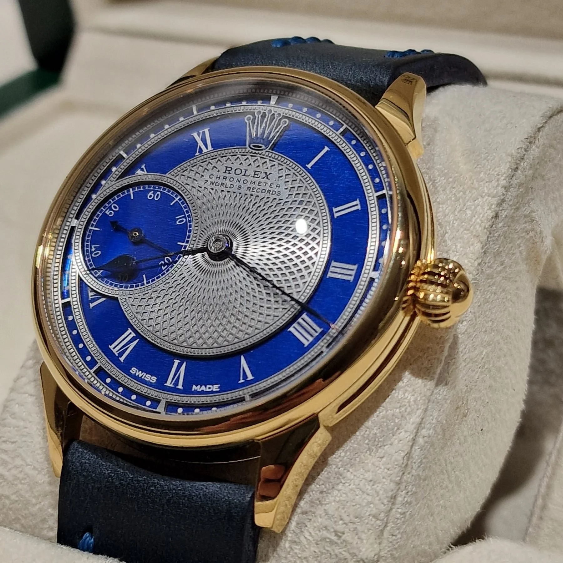 Rolex 1920s Pocket Watch Conversion – Blue Guilloché Dial, 43mm gold plated case