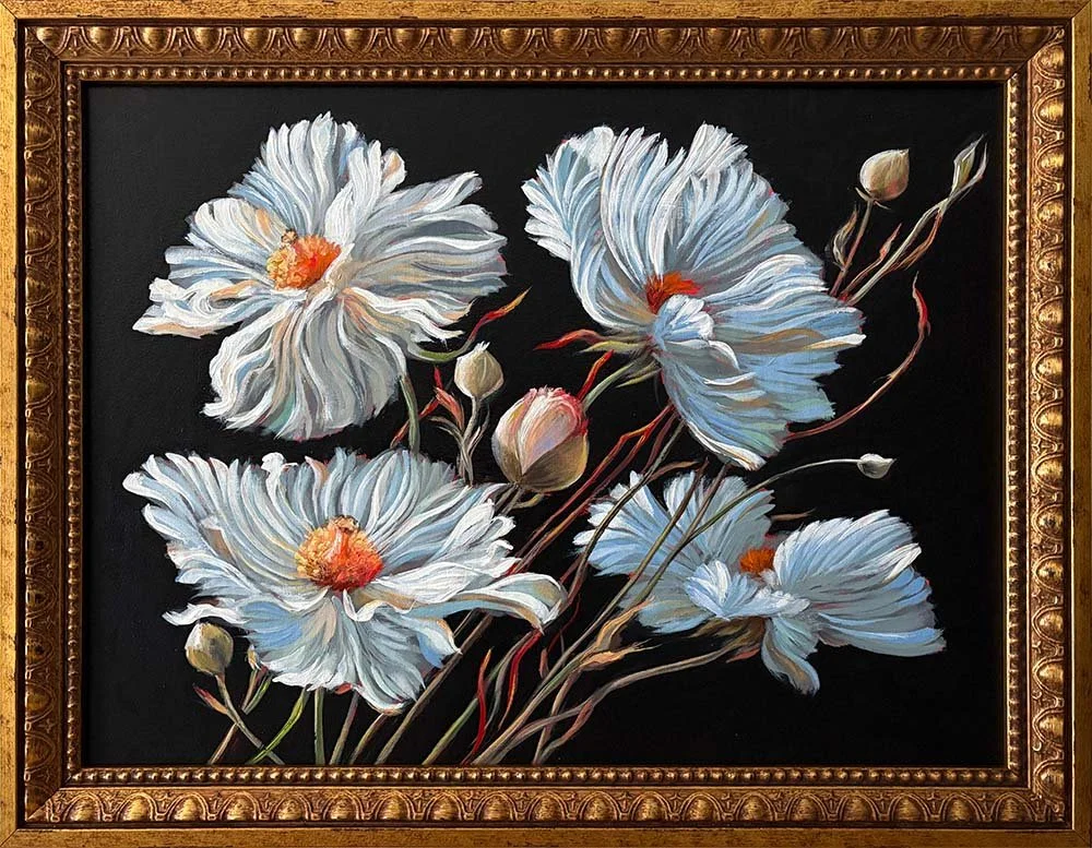  White Poppies   Acrylic on canvas 18" x 24" $2,592
