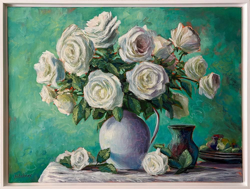  White Roses   Acrylic on canvas 18" x 24" $1,296