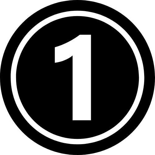 Number one on a black and white circular badge.
