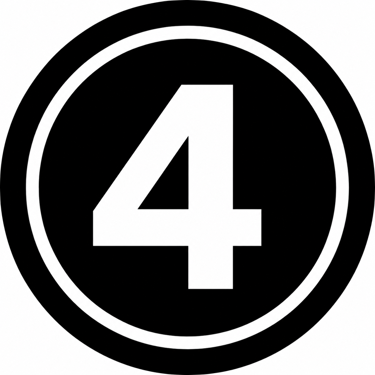 Black and white circular road sign with the number 4 in the center.