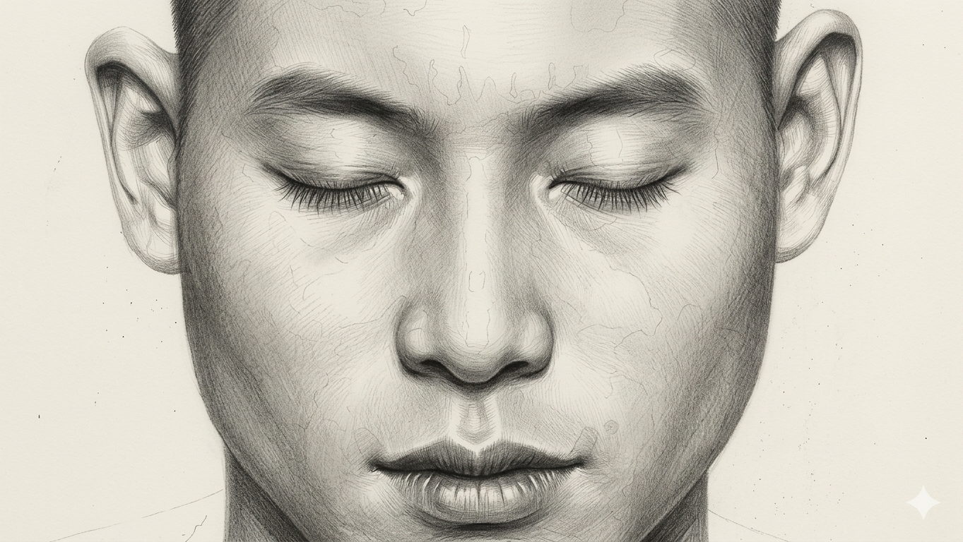 Pencil-Drawing of Buddha's Face with his eyes closed