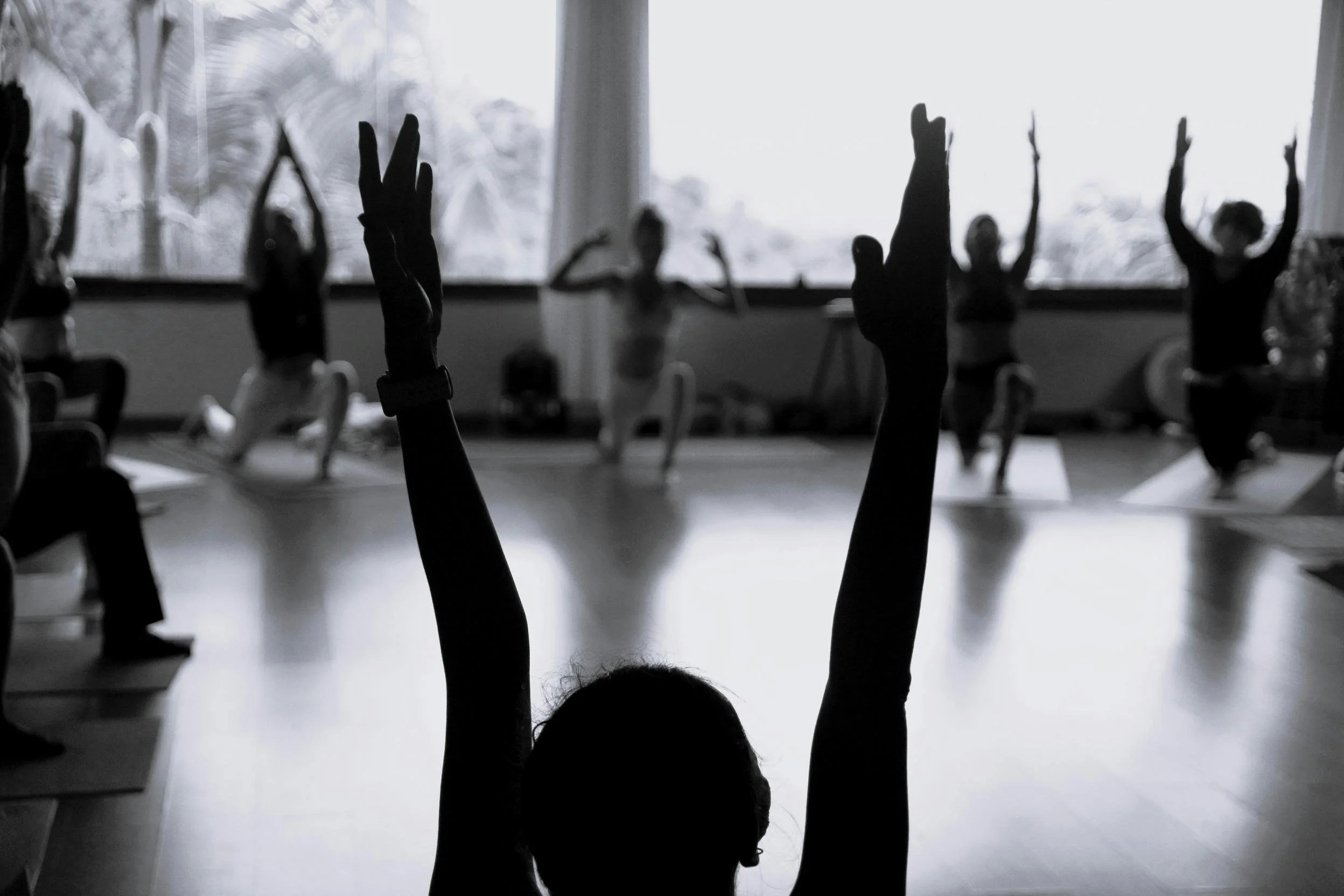 Group practice in a yoga studio