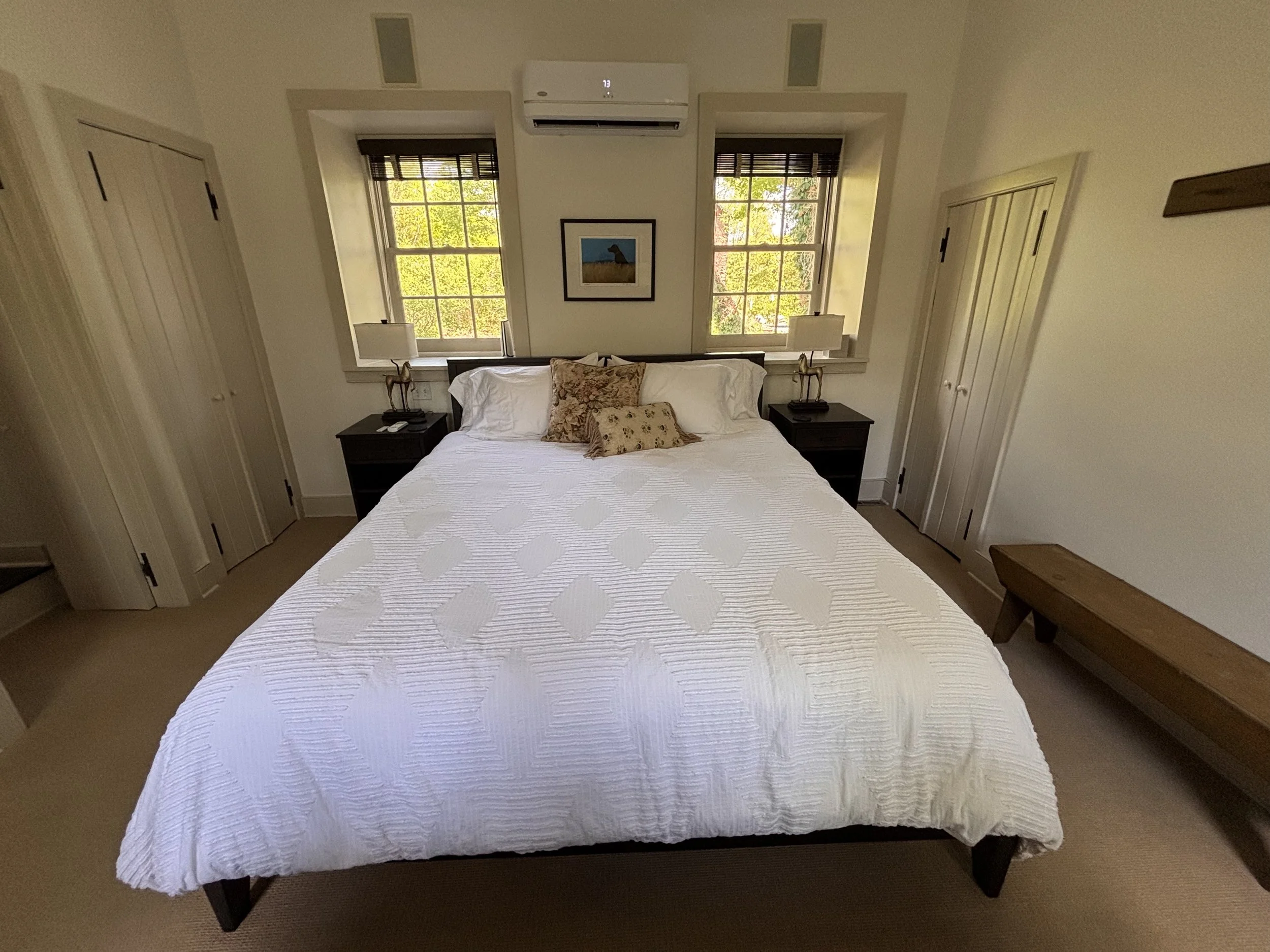 Master Bedroom with Cathedral Ceilings and Exposed Beams with Central AC and a 48-inch TV in Main House