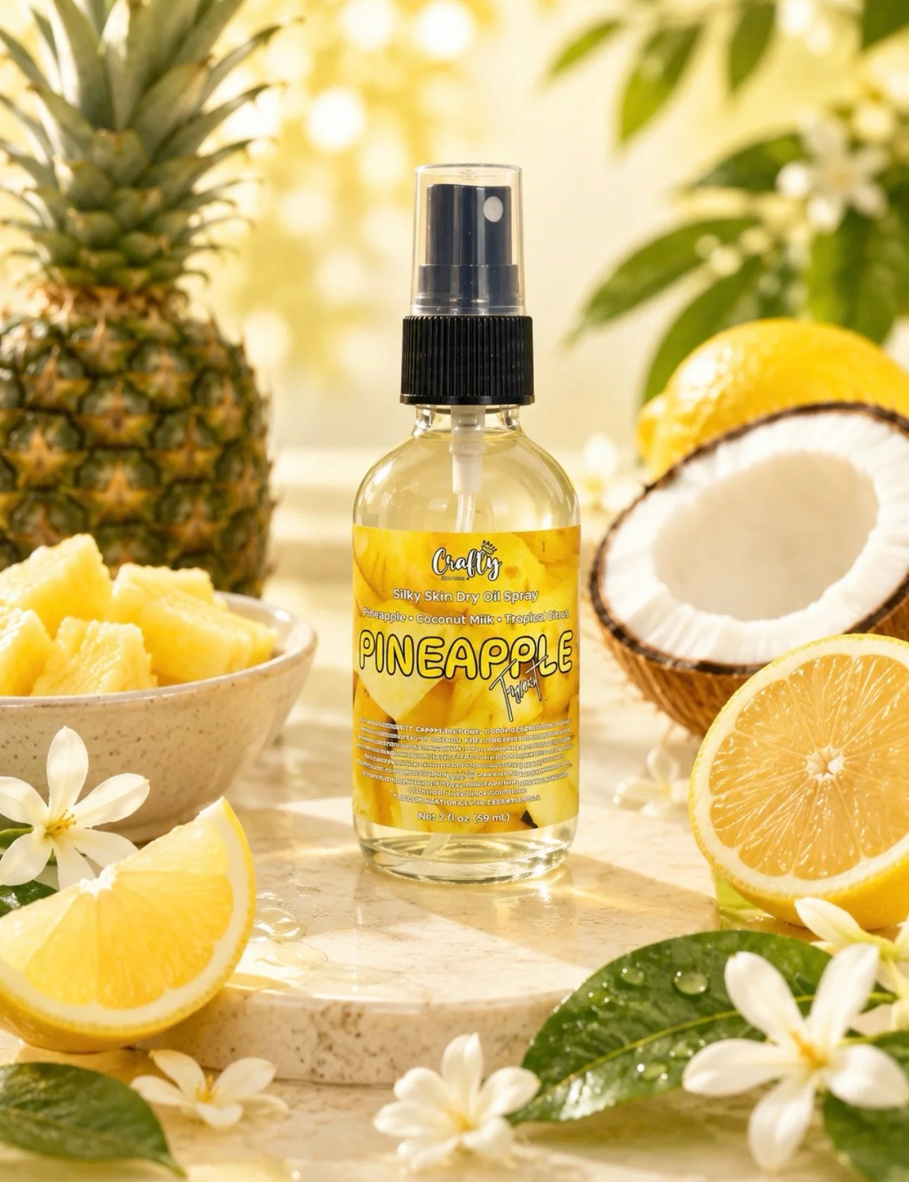 🍍 Pineapple Treat Silky Skin Dry Oil ✨

Lightweight hydration ✔️
Fast-absorbing ✔️
Soft, glowing skin ✔️
Tropical pineapple scent ✔️
Spray. Glow. Go. ☀️💛🍍

#CraftyCoutureCo #PineappleTreat #DryOil #GlowSkin #BodyCare SelfCare ShopSmallBusiness