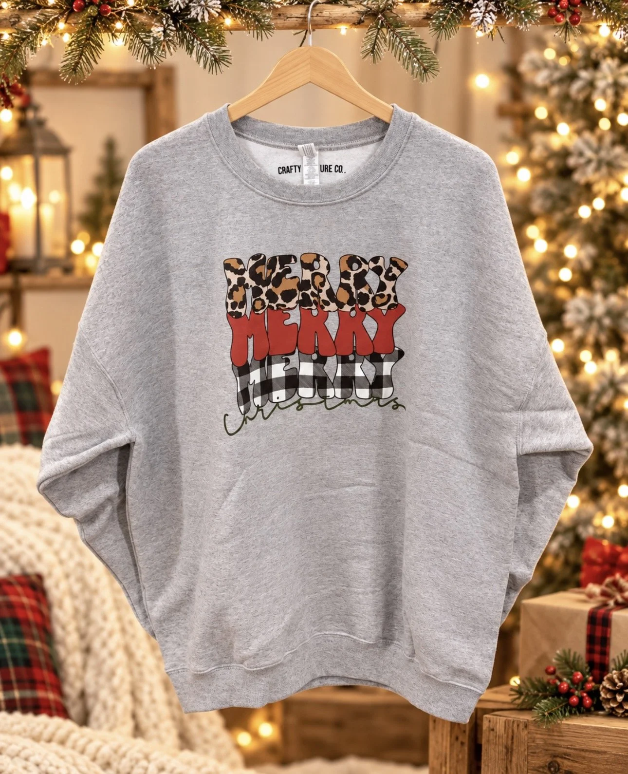 Merry Christmas Leopard Print Crewneck Sweatshirt | Crafty Couture Co.