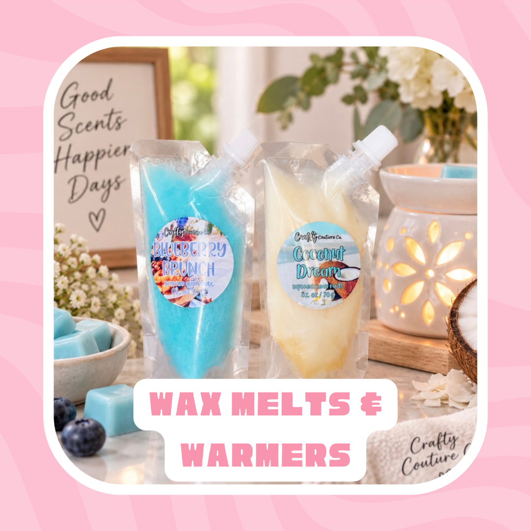 Melt, relax, and fill your space with fragrance. Shop our highly scented wax melts and warmers for an easy, flameless way to enjoy your favorite Crafty Couture scents throughout your home.