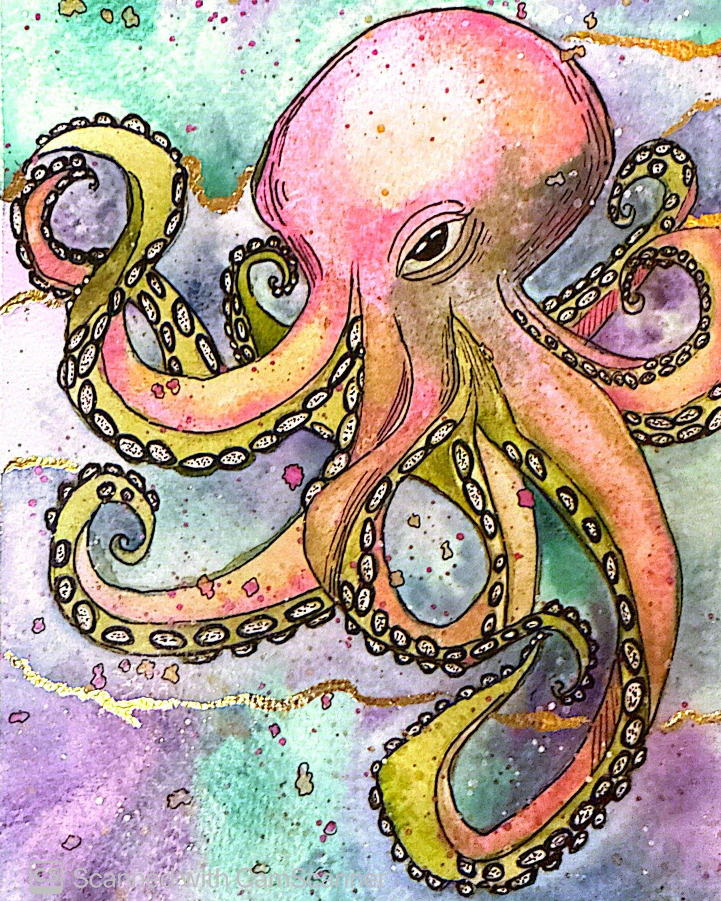 Cosmic Ocean Flow Series "She Knows" Octopus Watercolor PRINT
