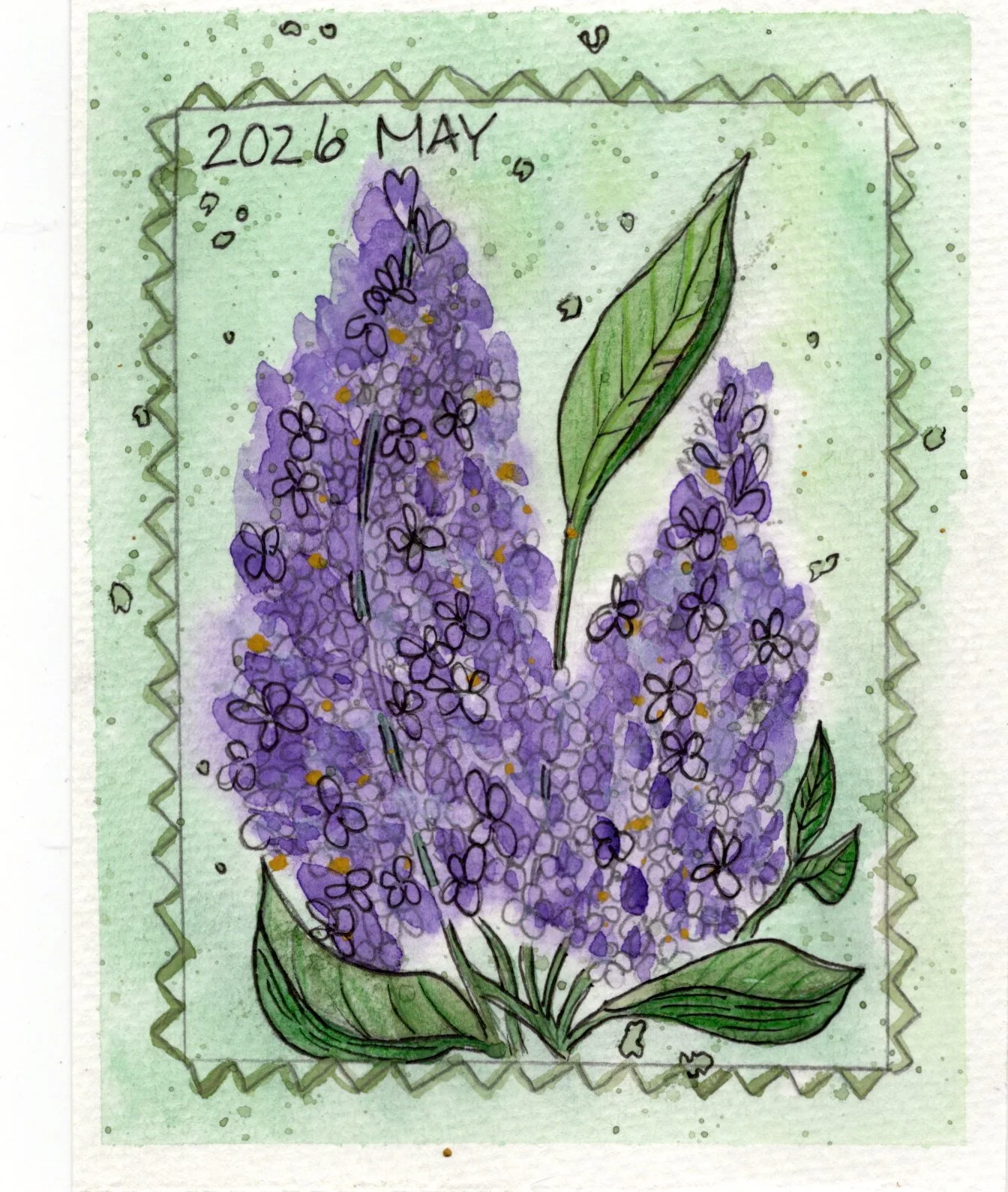May Postcard #1 Lilac Original Watercolor 4.25x5.5"