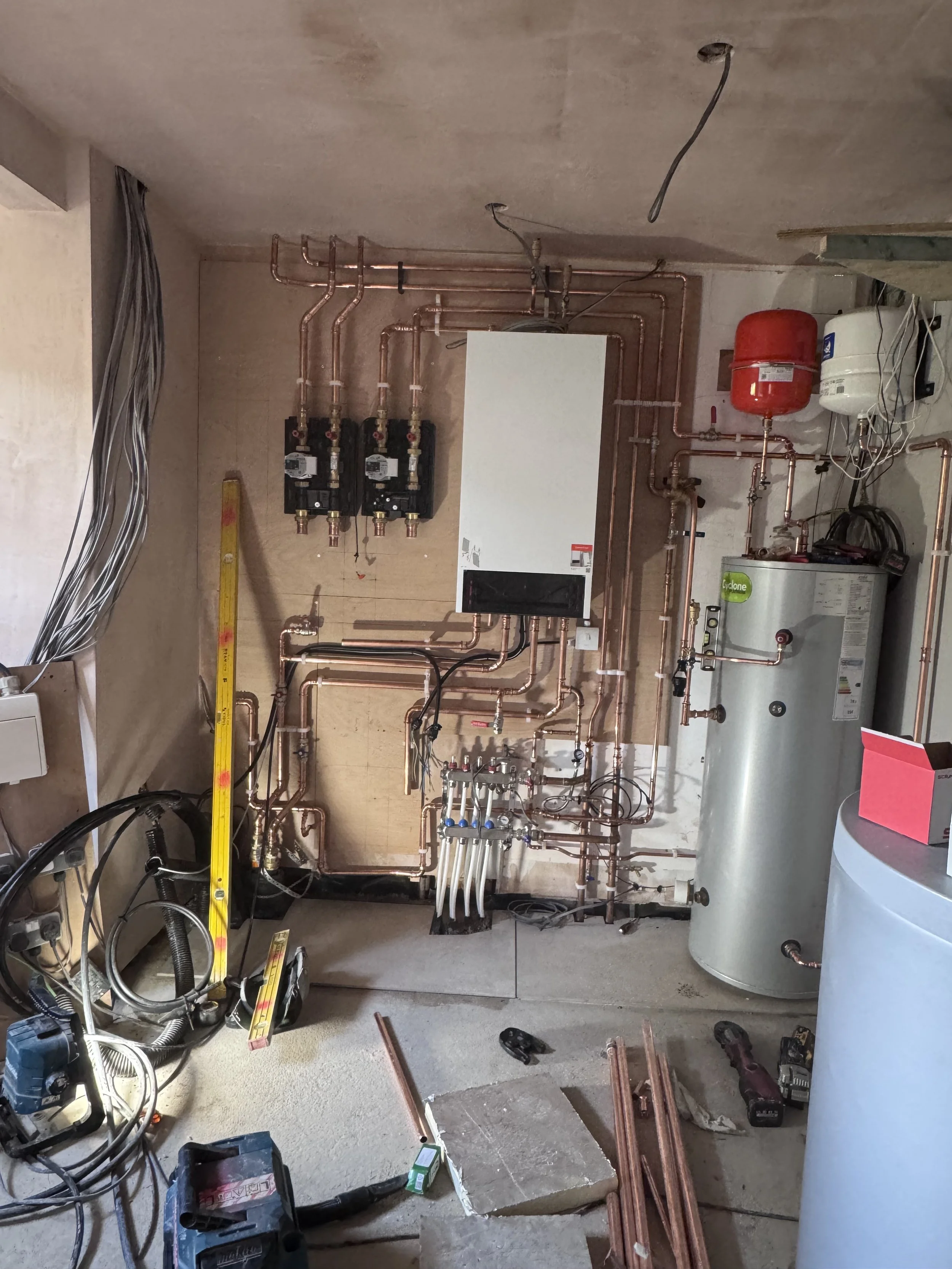 construction a few days into the installation of a viessmann air source heat pump