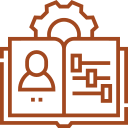 Icon representing user profile and access control, including a user silhouette, a key, and a security badge.