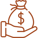 Outline of a hand holding a money bag with a dollar sign