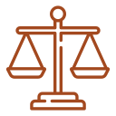Scales of justice symbol in brown outline