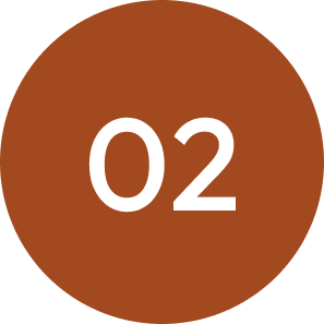 Brown circular badge with white number '02' in the center.