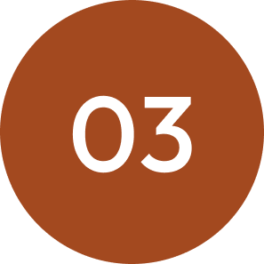 A brown circular badge with the number '03' in white text.