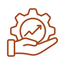 Outline of a hand holding a gear with an upward arrow inside the gear.