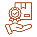 Outline of a hand holding a diploma with a checkmark badge above it.