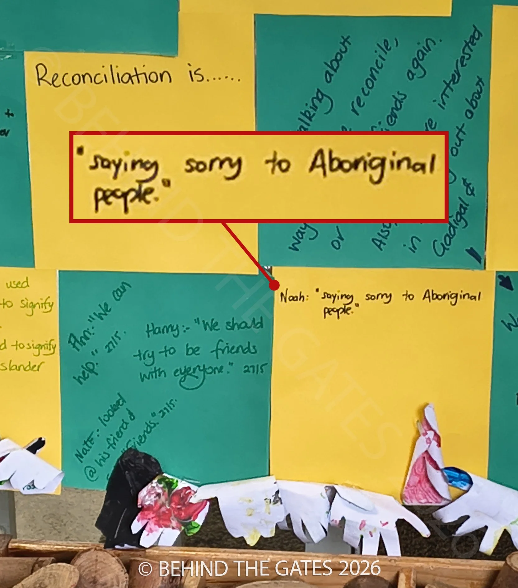 Preschool wall chart with apology from small chilld