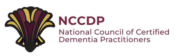 Logo of the NCCDP, featuring a stylized flower with maroon and yellow petals, and the text 'NCCDP National Council of Certified Dementia Practitioners'.