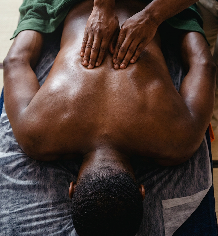 A person receiving a massage on their back from a massage therapist