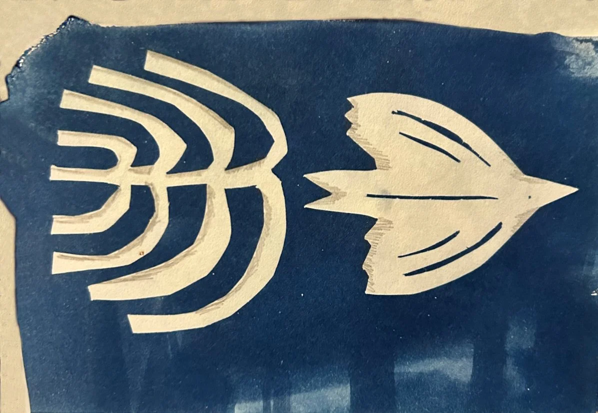 cyanotype print hand cut shape bird