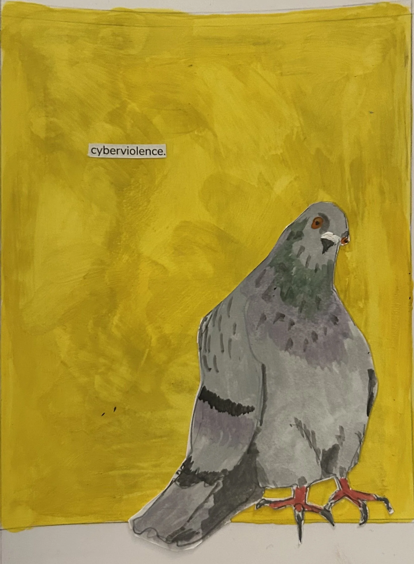gouache paint pigeon cutout words