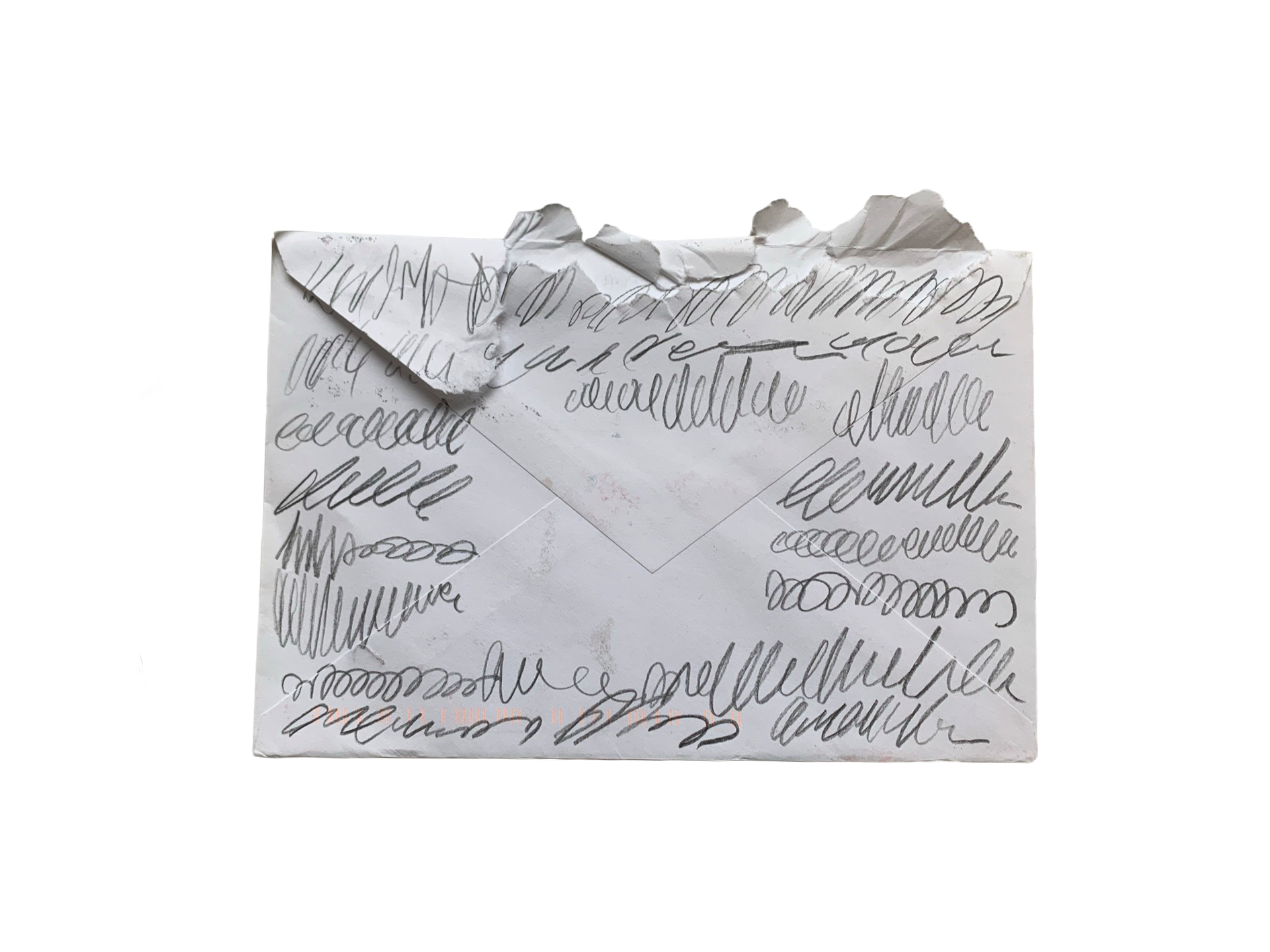 asemic pencil writing on used envelope