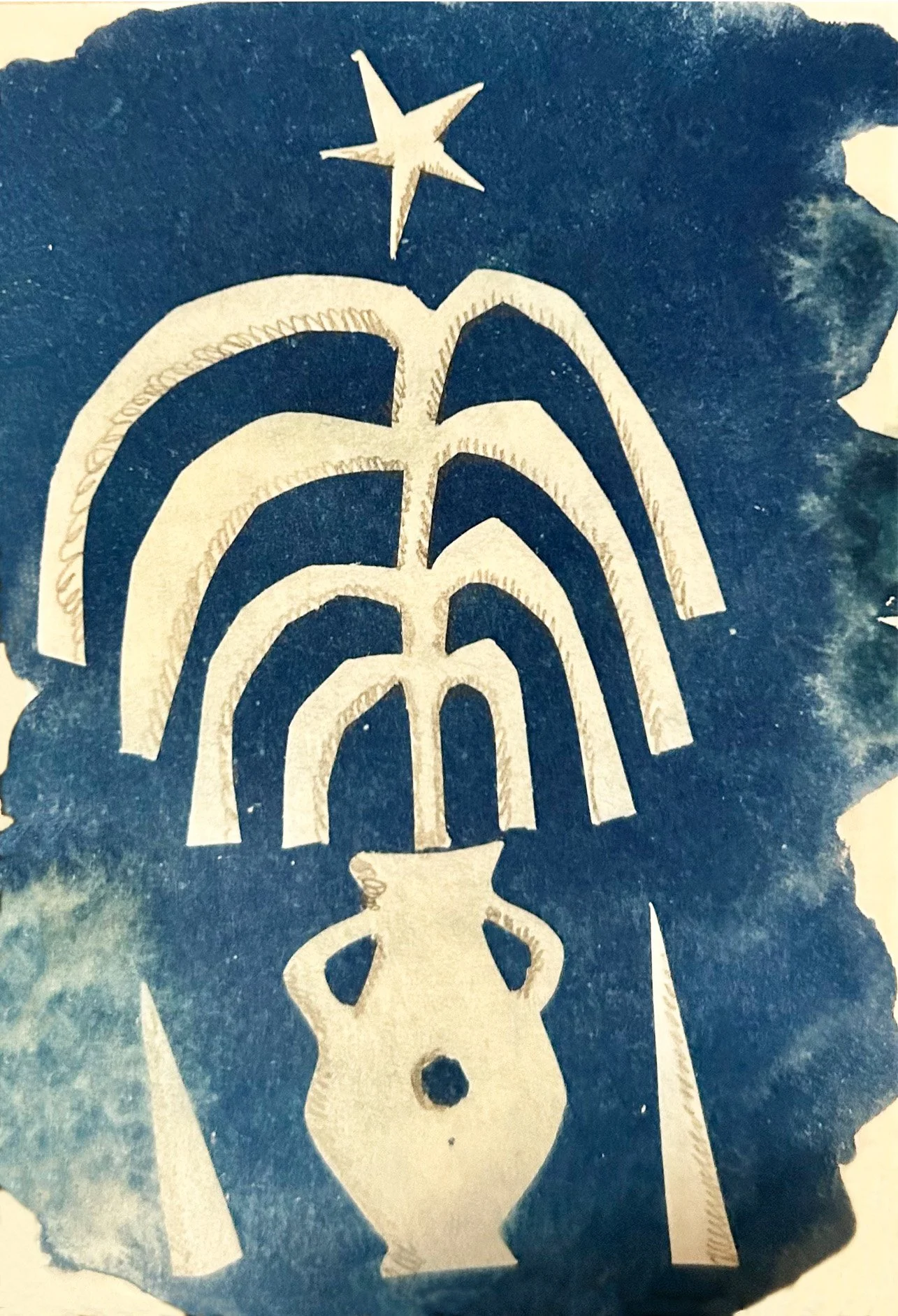 cyanotype print hand cut shape vase