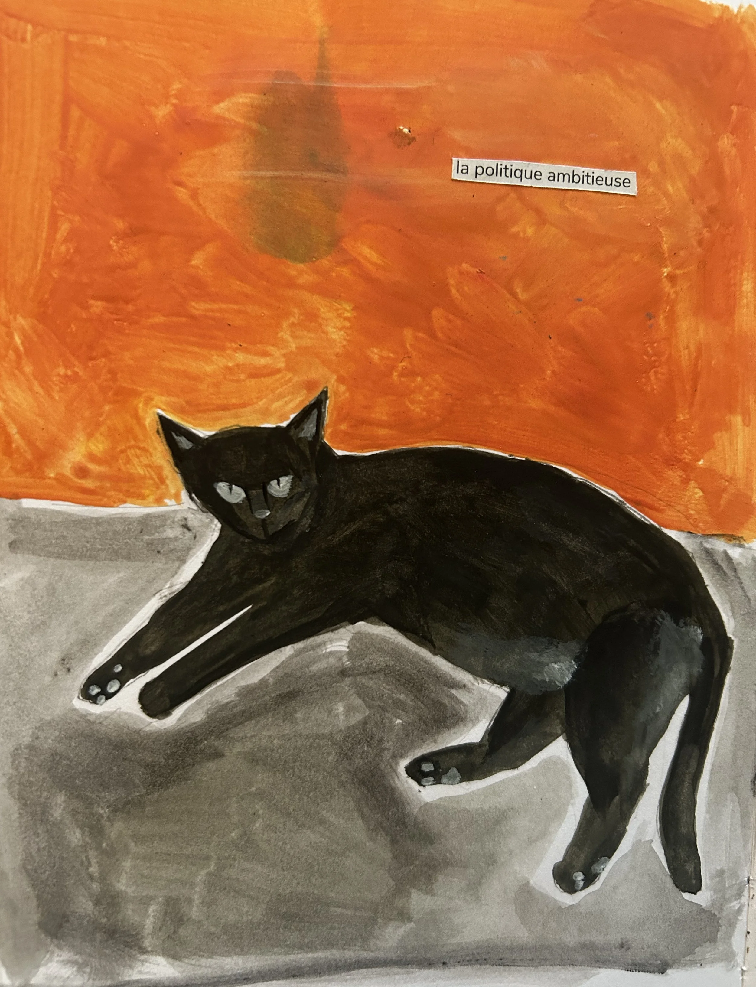 gouache black cat with french words cutout