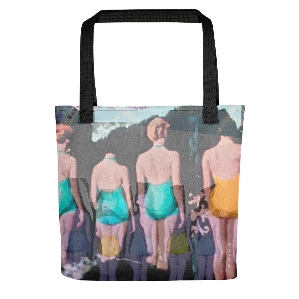 Carry the essence of summer wherever you go with the 'Summer of Lust' All-Over Print Tote Bag. This stylish and durable bag features an intricate black and white collage of vintage seaside photography and abstract textures from the Goldengen Print co