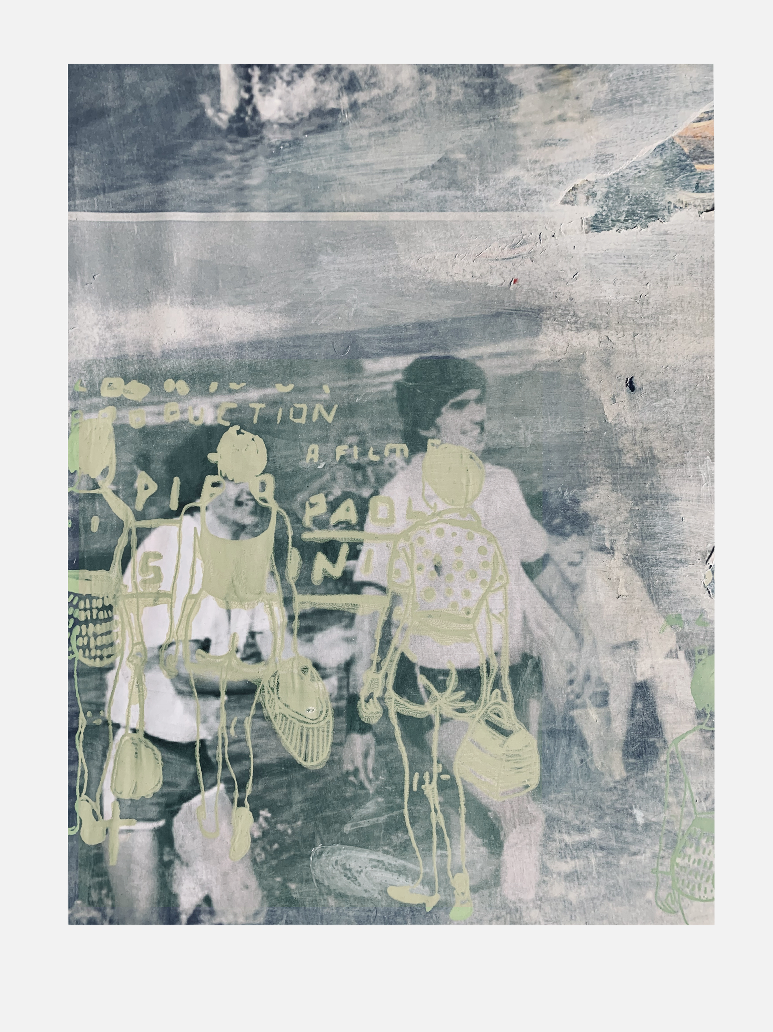 A signature mixed-media artwork from the 'Summer of Lust' collection by Goldengen Print. This piece blends vintage seaside nostalgia with modern graphic design, featuring layered textures and archival-inspired imagery. Available for fine art prints a