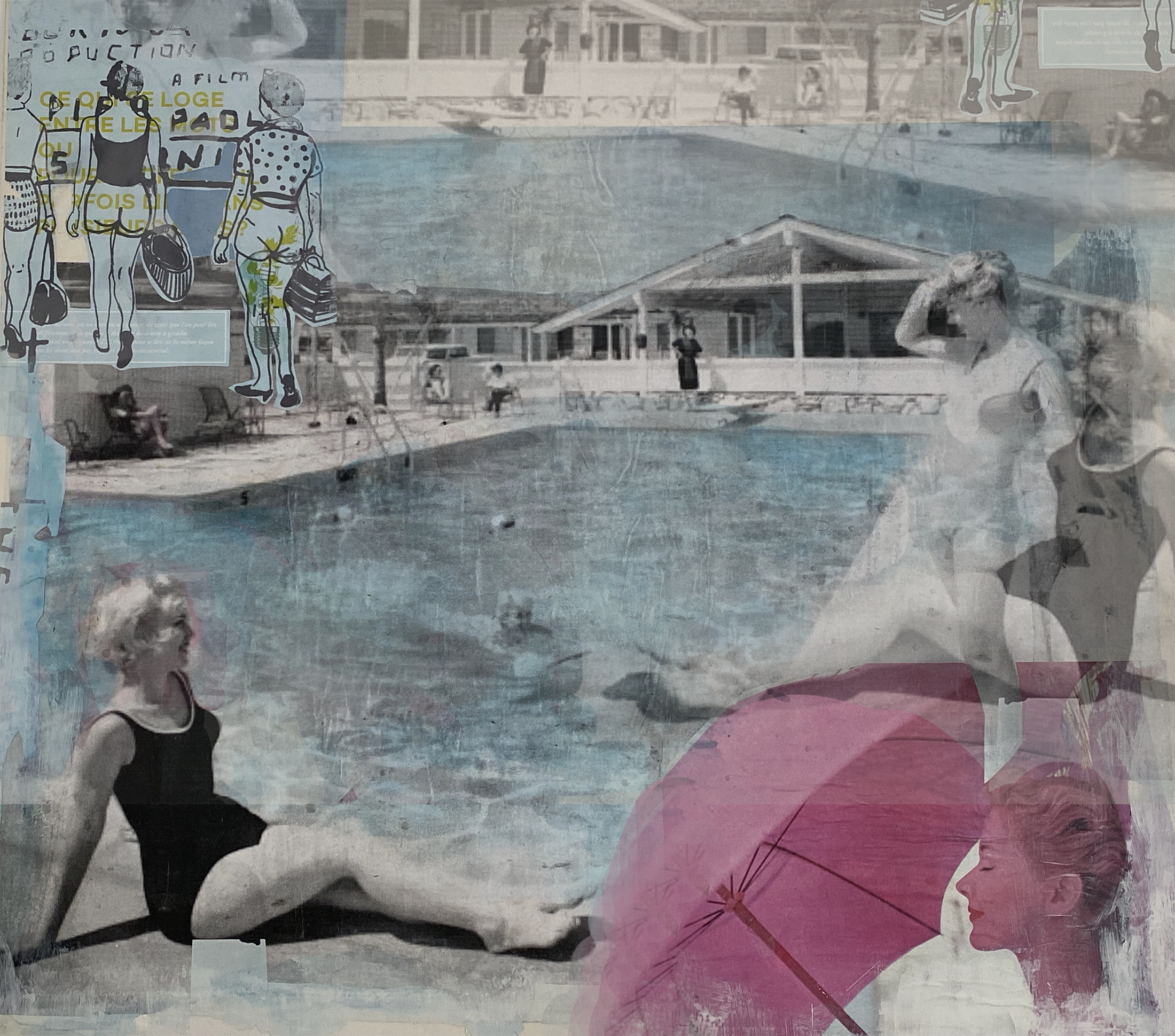 A signature mixed-media artwork from the 'Summer of Lust' collection by Goldengen Print. This piece blends vintage seaside nostalgia with modern graphic design, featuring layered textures and archival-inspired imagery. Available for fine art prints a