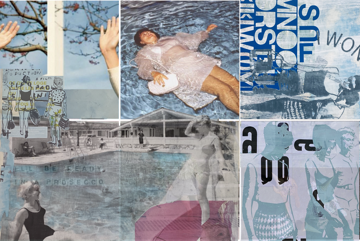 A signature mixed-media artwork from the 'Summer of Lust' collection by Goldengen Print. This piece blends vintage seaside nostalgia with modern graphic design, featuring layered textures and archival-inspired imagery. Available for fine art prints a