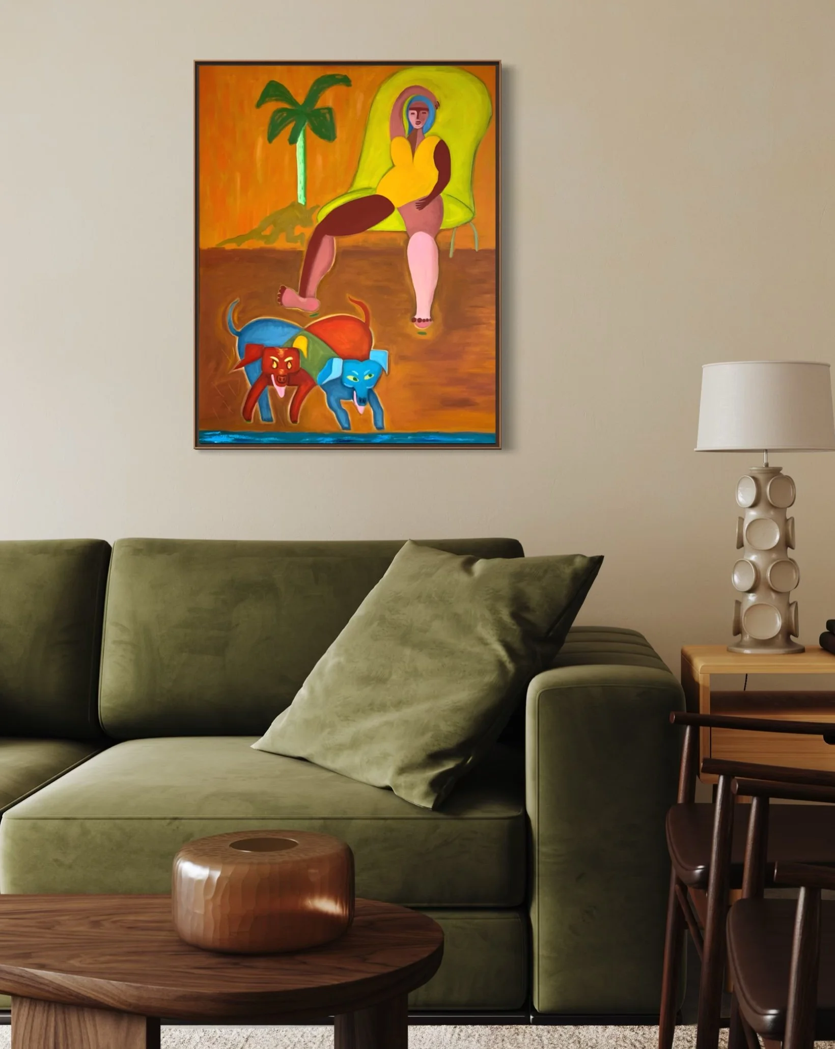 abstract art in livingroom mid century vibe.JPG