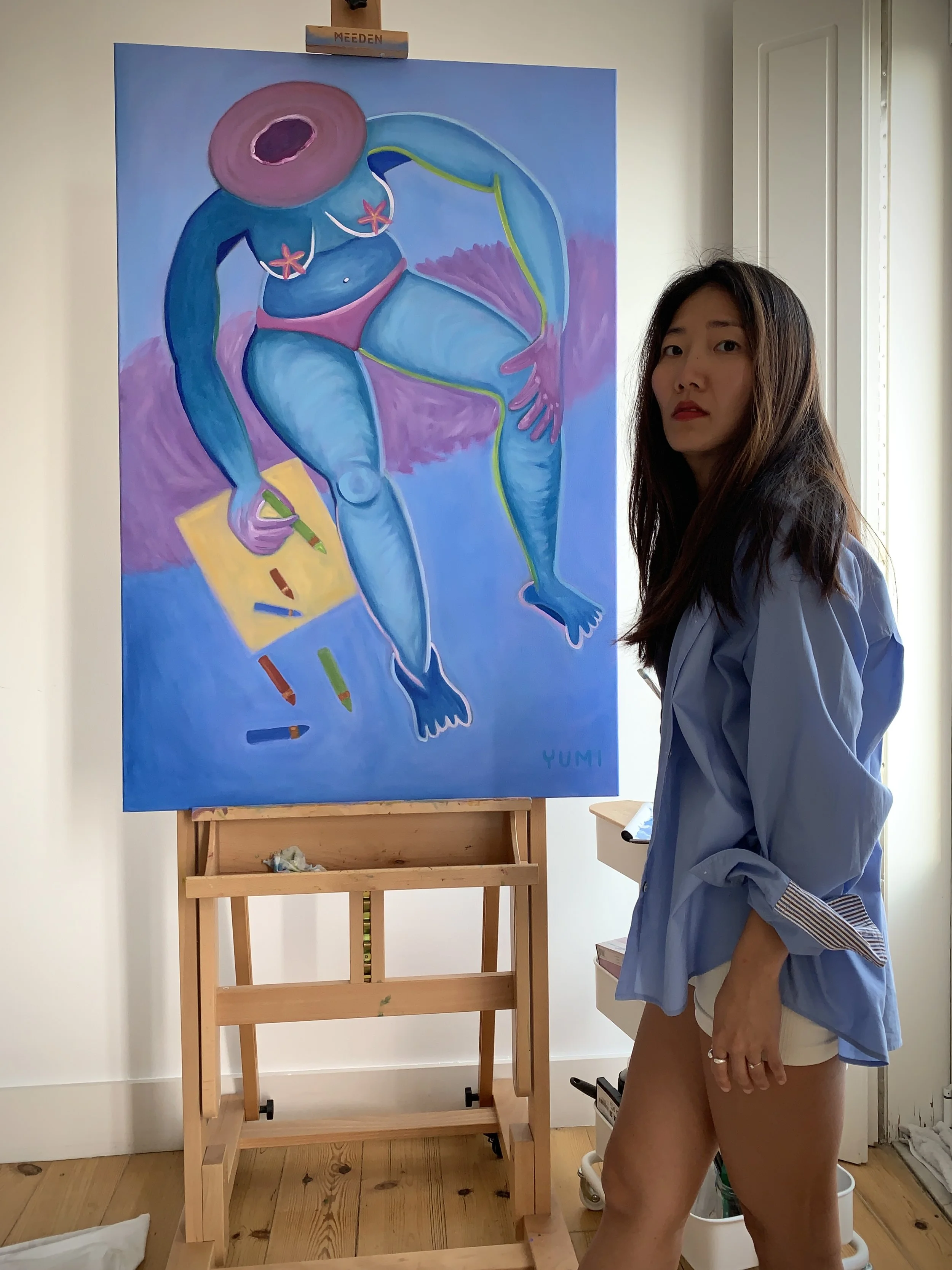 Abstract large art in blue, Yumi Kim, artist, painting