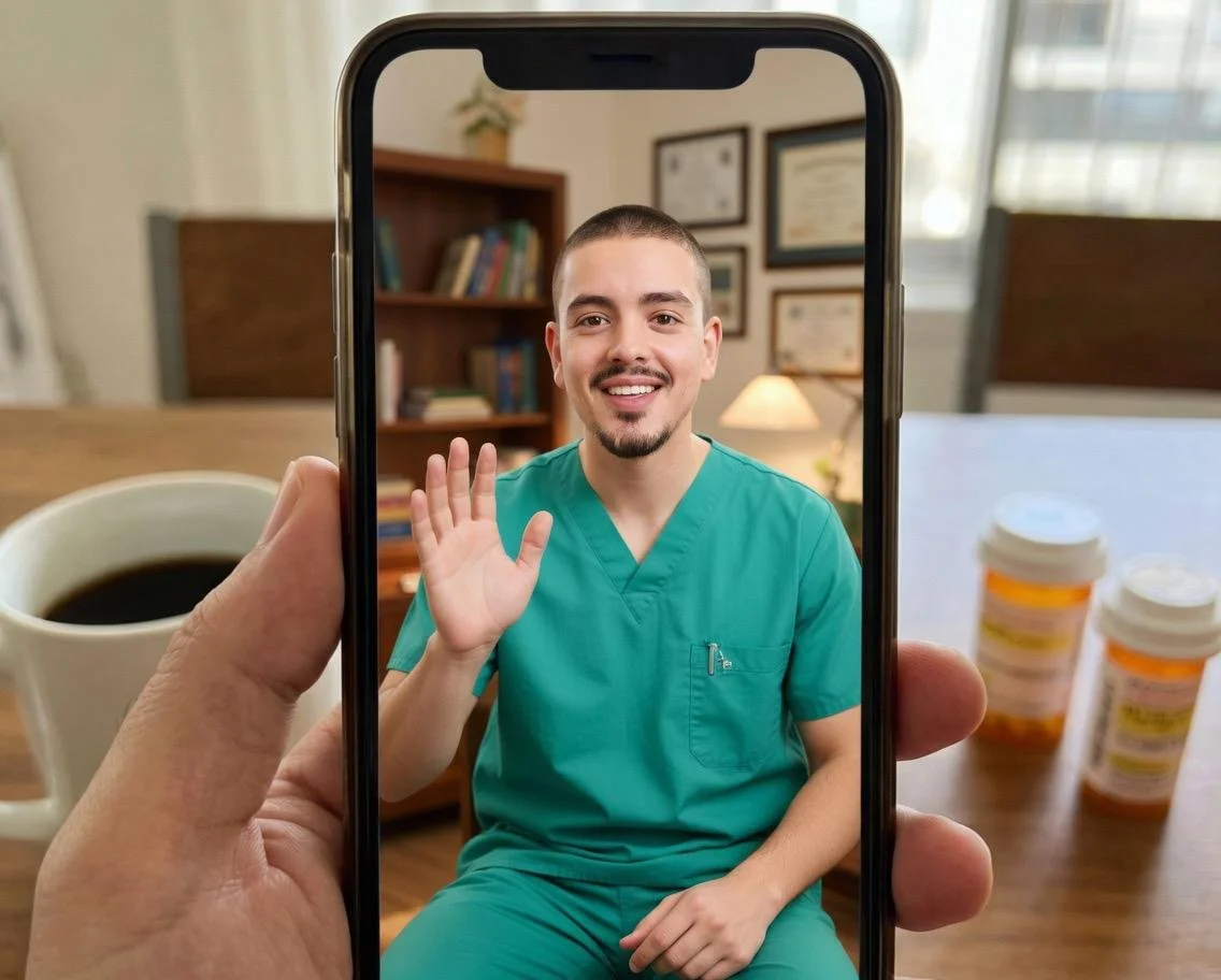 Médico jovem em consulta online