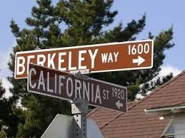 Street signs indicating Berkeley Way and California Street at their intersection.