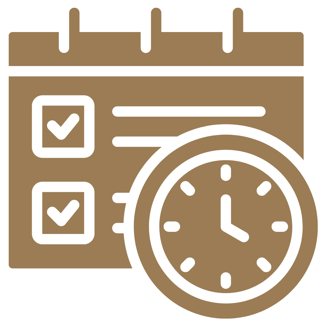 A calendar with checkmarks and a clock overlay, symbolizing schedule and time management.