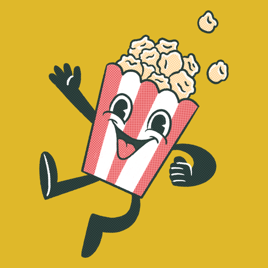 Personnage cartoon d'un pot de popcorn