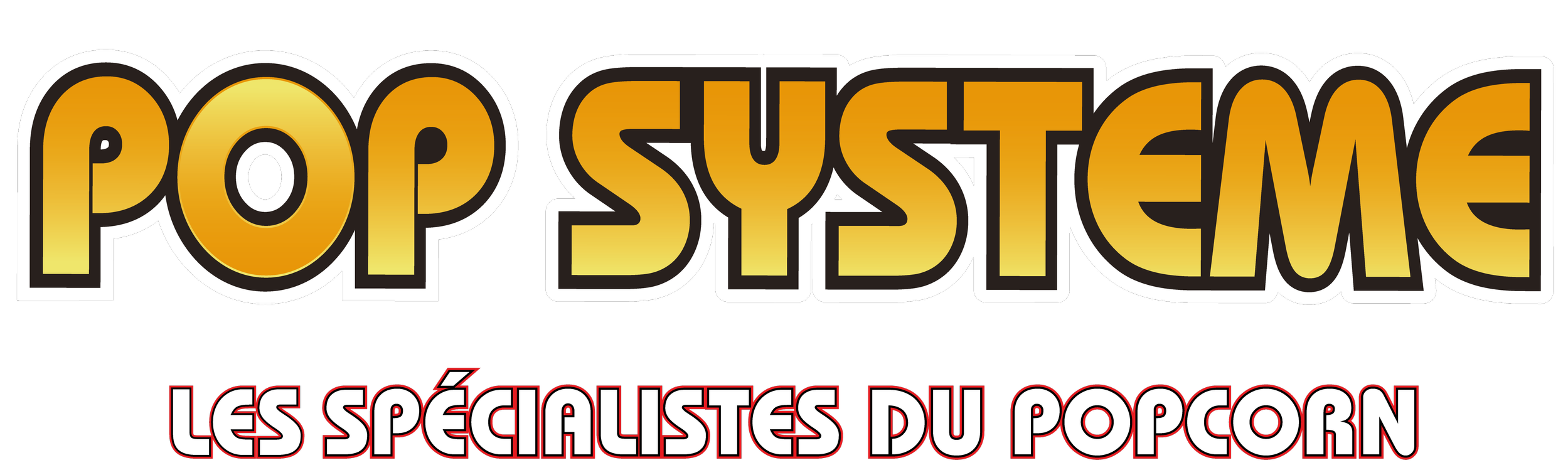 Logo avec le texte 'Pop Subtance' en jaune dégradé, et en dessous 'Les spécialistes du popcorn' en blanc avec un contour rouge.