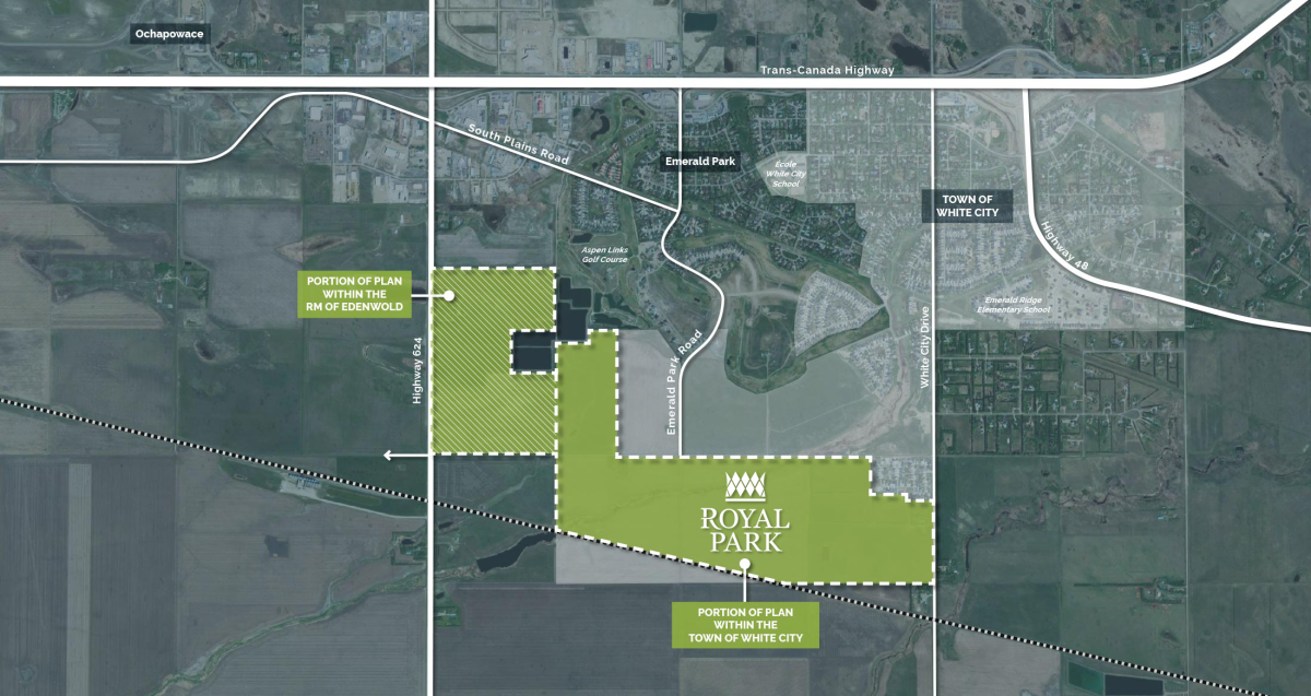 Map showing a plan for Royal Park and surrounding areas in White City, with roads, schools, and property boundaries marked.