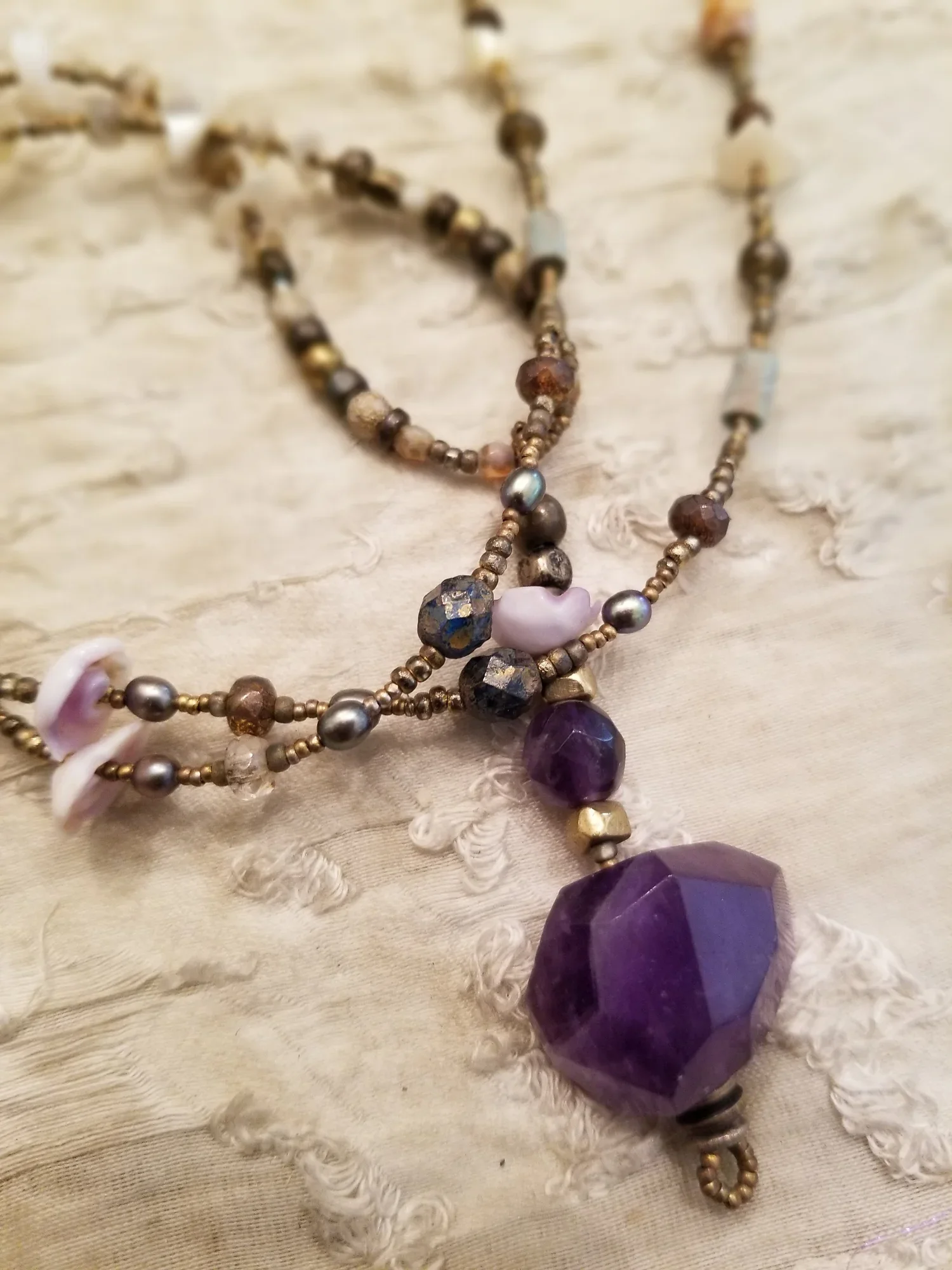 Amethyst and Ocean Beads Long Necklace